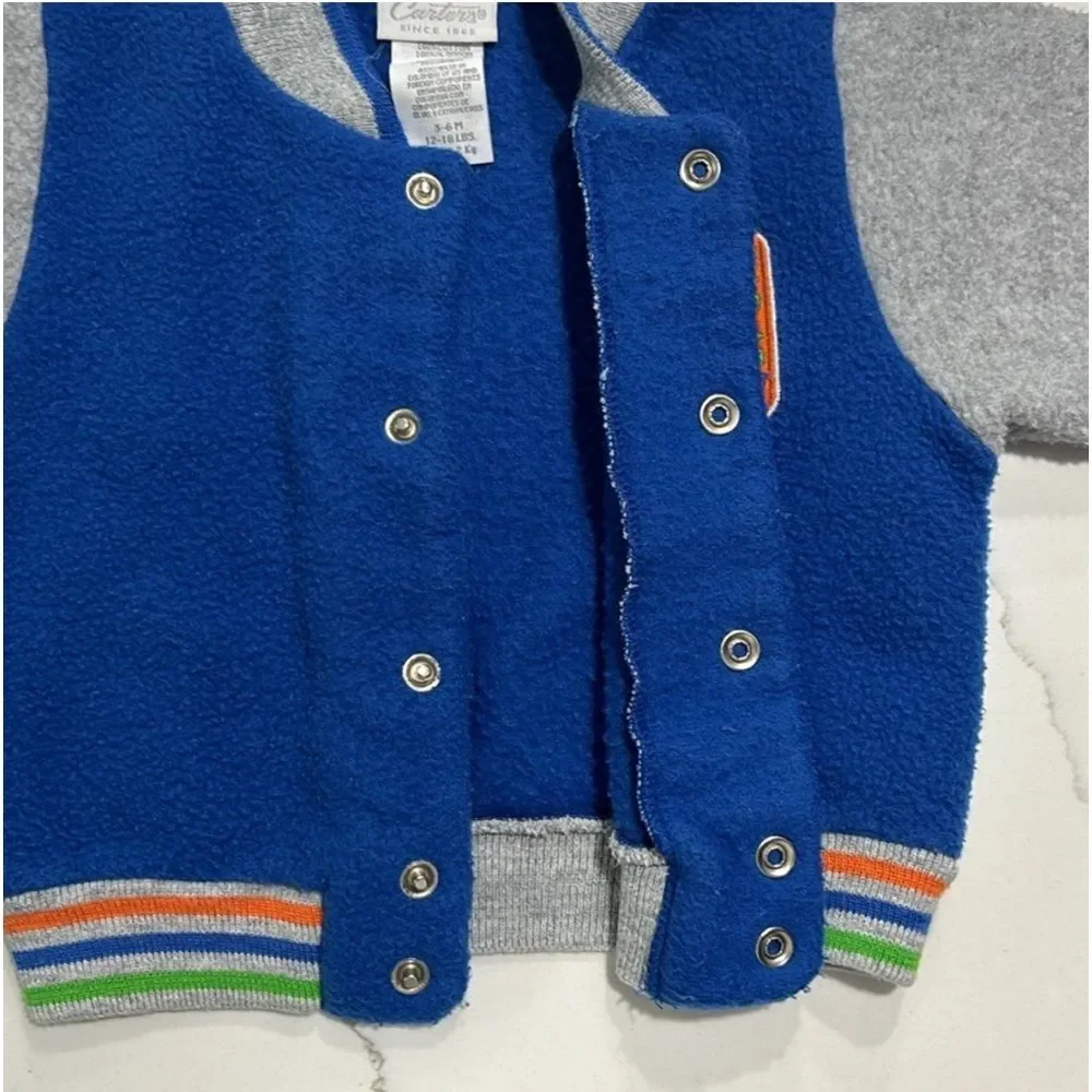 Vintage Carter's Baby Boys Blue Athletic Fleece Sport Jacket 3-6M VTG